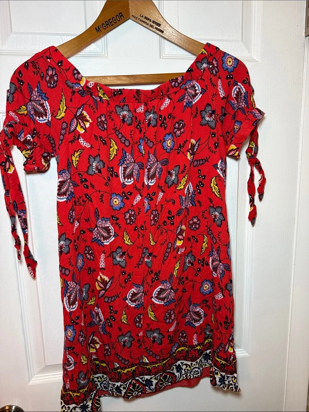 My Michele Floral Off Shoulder Top Tie Sleeve Boho Blouse Size Medium